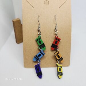 Unknown Brand Crayon Earrings Colorful‎ Dangle Drop Earrings Teacher School Fun